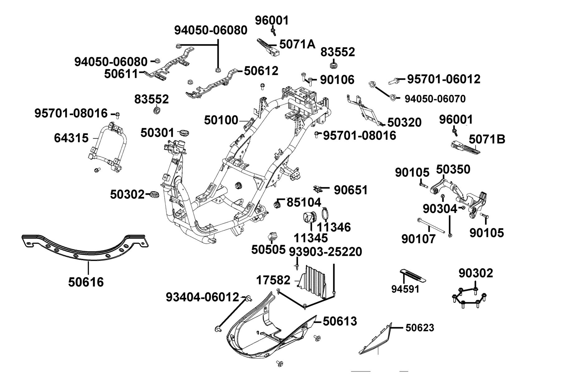 LIKE 150i ABS MY2026 Frame Body parts diagram